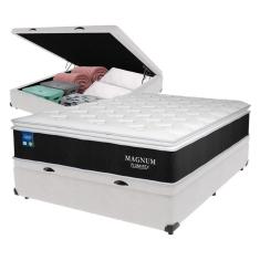 Cama Box Casal Baú Branco Colchão Magnum Plumatex Pillowtop