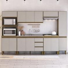 Cozinha Modulada 6 Peças 2 Aéreos 2 Balcões 1 Torre Quente 1 Paneleiro Margarida Mel/Arenas