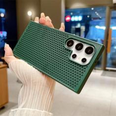 Capa de telefone de malha de dissipação de calor em favo de mel para Samsung S24 S23 FE S22 Ultra Plus com resfriamento respirável à prova de choque capa de cor sólida, verde escuro, para Samsung S23