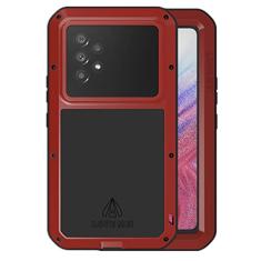 LOVE MEI Compatível com Samsung Galaxy A53 5G, esportes ao ar livre, impermeável, militar, à prova de choque, à prova de poeira, sujeira, alumínio híbrido, metal + silicone + vidro temperado (vermelho