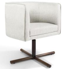 Poltrona Decorativa Giratória Base X Betina D02 Linho Bege C-443 - Lya