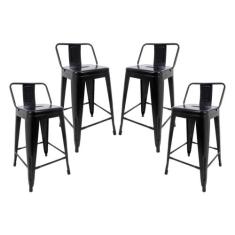 Kit 4 Banquetas Tolix Média com Encosto Aço Cozinha Bar Bistrô Preto -
