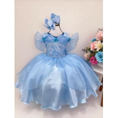 Vestido infantil frozen e cinderela c/ renda cinto pérolas - fantasias