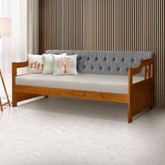 Sofá Cama Dublin Mona Estofado Capitonê Veludo Cinza Madeira - Castanho