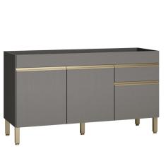 Balcão Gabinete De Pia 150 Cm 3 Portas Sem Tampo Kits Paraná Cinza Gris Cinza-gris