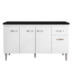 Balcão De Cozinha Gabriela Branco Flex Com Tampo 150 Cm Preto Fosco - Ajl