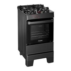 Fogão Esmaltec IDEAL Top Glass T4VAP Preto 4 Bocas com Mesa de Vidro e Acendimento Automático Forno 50L – Bivolt