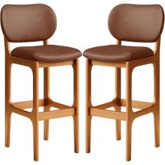 Kit 02 Banquetas Alta Para Cozinha Madeira Fixa Betta L02 Imbuia mater