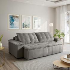 Sofá Cama Palmeira 3 Lugares Retrátil Reclinável 2,20M Veludo Com Molas Cabecasa Madeiramadeira Bege