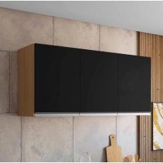 Armário Aéreo de Cozinha 3 Portas 120cm Andréia Amendôa/Preto - Ajl Mo