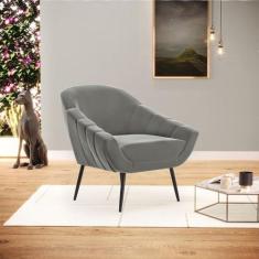 Poltrona Giovana Suede Grafite Pés Palito de Ferro D03 - D'Rossi