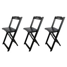 Kit 3 Banquetas Bistrô Dobrável Madeira Personalizada Hei Preta - Cor: Preto