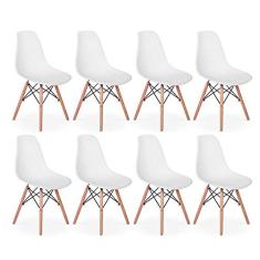 Conjunto 8 Cadeiras Charles Eames Eiffel Wood Base Madeira - Branca