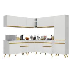 Armário De Cozinha Completa De Canto V267 Branco Dourado