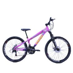 Bicicleta Viking TUFF25 Aro 26  Aero 26 disco Freio Disc 21V Cambios Shimano Rosa Neon Azul Marinho