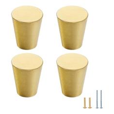 Evionlin 4 maçanetas M de latão sólido de cobre puro cone puxadores para gaveta de armário de cozinha, puxadores de latão dourado escovado com parafusos