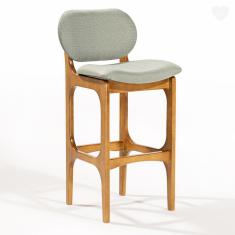 Banqueta Alta Rafine Madeira Maciça Castanho Linho Verde