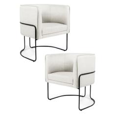 Kit 2 Poltronas Decorativas Base Aço Betina B-443 Linho Bege Claro - Domi