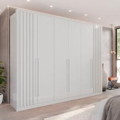 Guarda-Roupa 6 Portas 1 Gaveta Anápolis Ripado 100% MDF Branco Neve