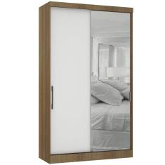 Guarda Roupa Modulado 134,50cm 2 Portas De Correr Com Espelho Paris Avelã Pf Com Branco Pf