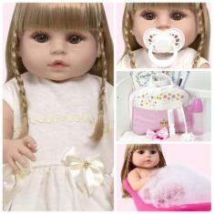 Boneca Reborn Loira Corpo de Silicone + Bolsa Acessórios - Cegonha Reb