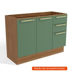 Balcão de Cozinha Botanic 2 PT 3 GV Nogueira e Verde Oliva