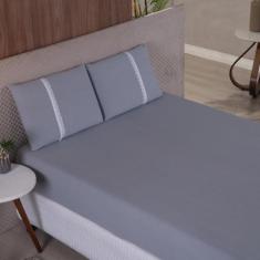 Jogo Lençol Queen Liso Elástico Malha 100% Algodão - Meta Mark, Cinza