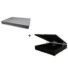 Cama Box Baú Bipartido Casal Sintético Preto 138 com Colchão Boston Bello Box - 100% Espuma - D33 Cinza