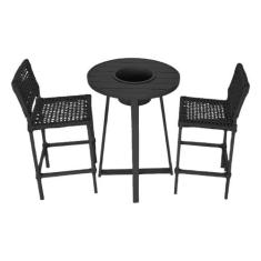 Conjunto Bistrô Champanheira Tampo Ripado e 2 Banquetas França Corda N