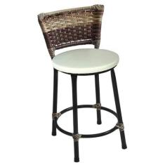 Banqueta Baixa Preta com Encosto Junco Capuccino Assento Branco - Fort