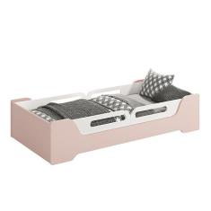 Cama Evolutiva Zaki Rosa Fosco, 2 Kits Proteção Lateral Usinada E Colchão D33 - Reller Móveis Rosa Fosco