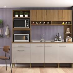 Cozinha Compacta 7 Portas e 1 Gaveta Ipê/Cristalo