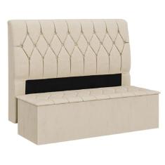 Cabeceira com Calçadeira Baú Istambul para Cama Box Queen de 160 cm Bege