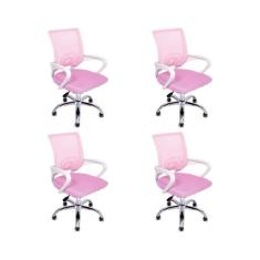 Kit 4 Cadeiras de Escritório Begonia Mesh Ergonômica Rosa - Oficial We