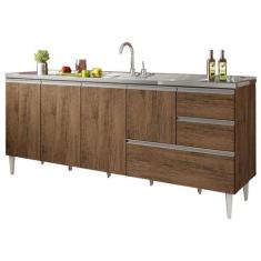 Gabinete balcão para pia 2 metro com gavetão castanho - ByMadero Mobil