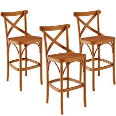 Kit 03 Banquetas Altas Cozinha Bancada Bar Sala de Jantar Ávila L02 Madeira Maciça - Lyam