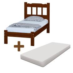 Cama De Solteiro Castanho Madeira Maciça Com Colchão Perola Nemargi