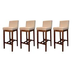 Kit 4 Banquetas Alta com Encosto Estofado Lisboa Madeira Capuccino Suede Bege CCS