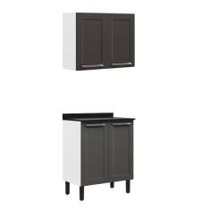 Cozinha Compacta em Aço 2 Peças 4 Portas Florença Itatiaia Grafite/Branco