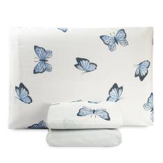 Jogo De Lençol Solteiro Essencialle 150 Fios 3 Peças Borboletas Azuis