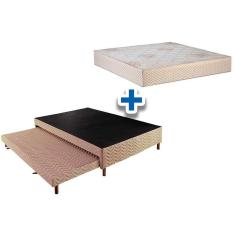 Cama Box c/Auxiliar Casal: Colchão Polar Superlastic Safira Clean + Base CRC Rústico Bege(138x188)