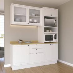 Cozinha Compacta com Vidro 3 Peças 6 Portas 3 Gavetas Sevilha Branco Ártico /Carvalho Marrom