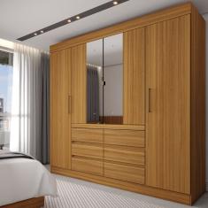 Guarda-Roupa Casal Marrom 4 Portas 6 Gavetas com Espelho Freijó - Loja