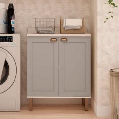 Balcão de Cozinha 80cm Iluminata 100% Mdf 2 Portas Branco/Marrom Claro - Genialflex