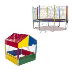 Cama Elástica Pula Pula 3,05m Resistente Piscina de Bolinhas 1,00m Pre