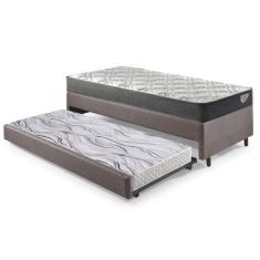 Bicama Box Solteiro material sintético Linho Marrom 88x188x28 cm com C