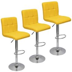 Kit 3 Banquetas Confort Gomos Estofada Couro Giratória c/ Regulagem - 