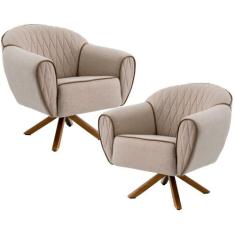 Kit 02 Poltronas Decorativas Sala de Estar Giratória Sacha Tressê Rúst