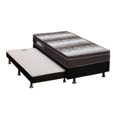Cama Box C/Auxiliar Solteiro: Colchão Ortopédico Ortobom Light + Base Crc Courano Black(88X188)