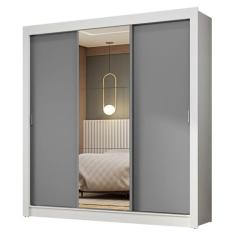 Guarda-roupa Casal 3 Portas de Correr com Espelho Branco/cinza Nobre Madesa